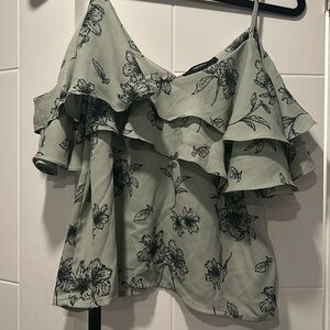 Forever 21 Cold Shoulder Flowy Top Green